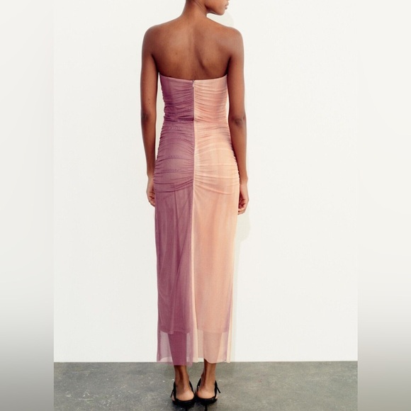 NWT Zara Elegant Ombre Pink Strapless Dress - Picture 4 of 7